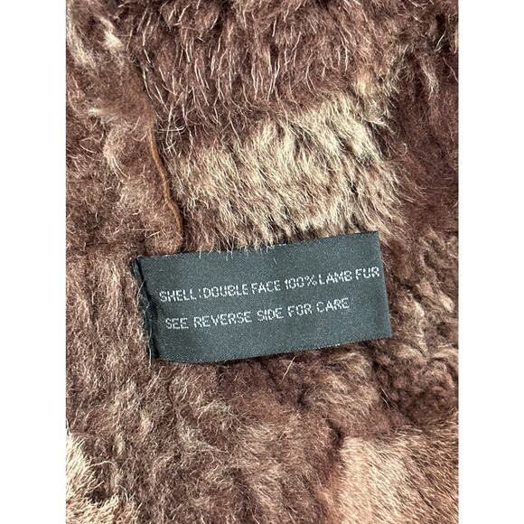 Express Women’s 100% Lamb Shearling Patchwork Fur Jacket Brown Hook Closure M - Picture 8 of 11